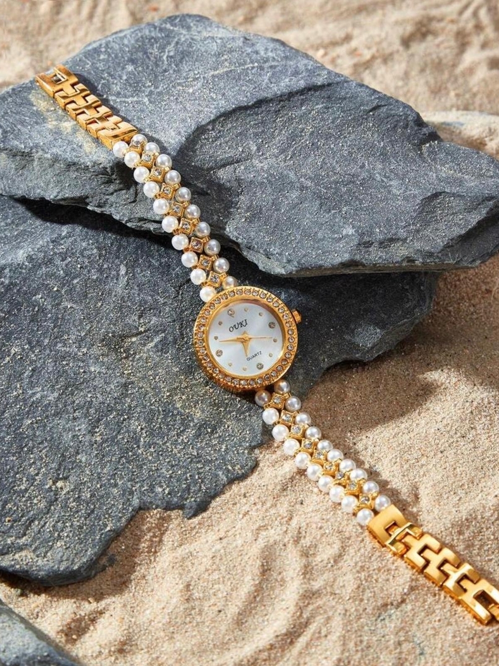 Gold and Pearl Bracelet Watch